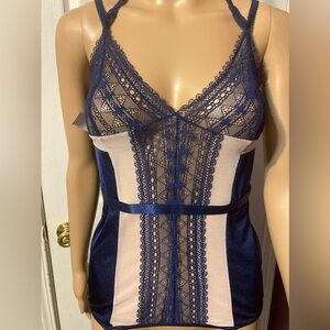 Cute Navy Blue and Tan iCollection 2 Piece Chemise/Garter Set NWOT